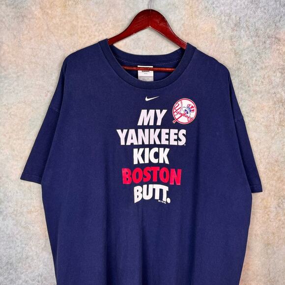 VTG Y2K Nike New York Yankees T Shirt Sz XXL Blue MLB Baseball Boston Butt 2006 - Picture 1 of 10